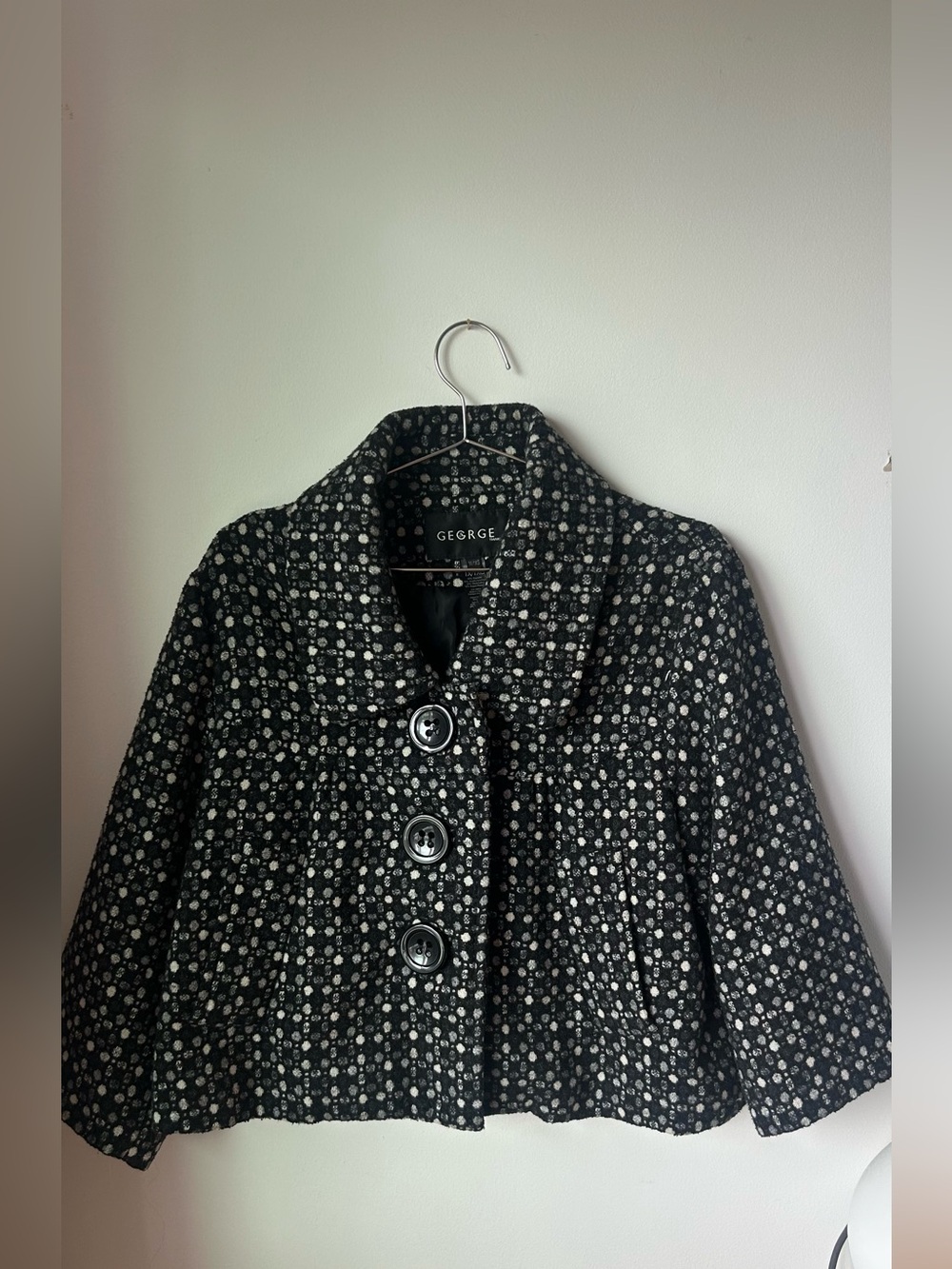 George Black and White Polka-Dot Cropped Pea Coat